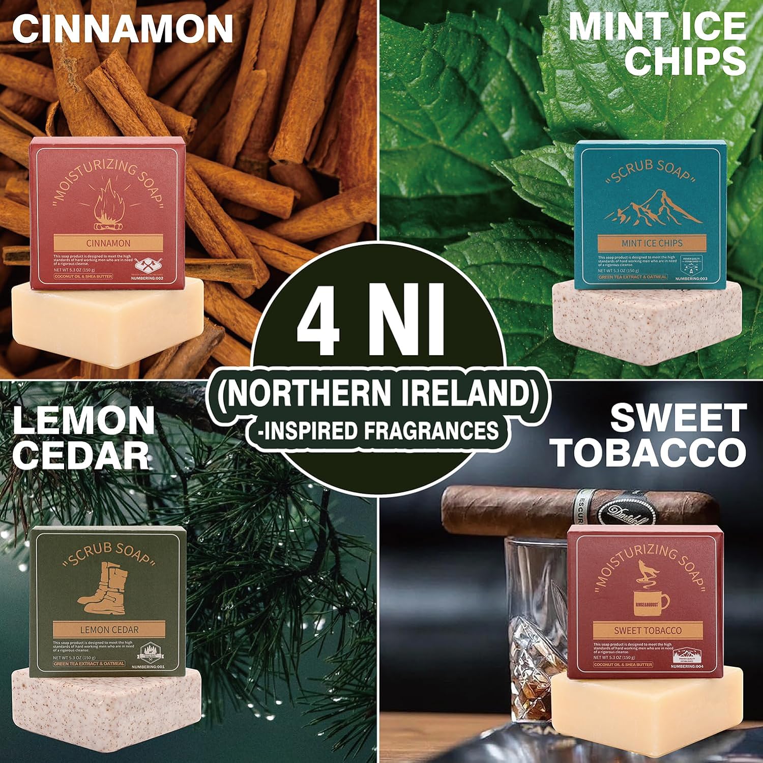 Body & Earth Bar Soap Mens Bar Soap 4Pcs Natural Soap Bar Set