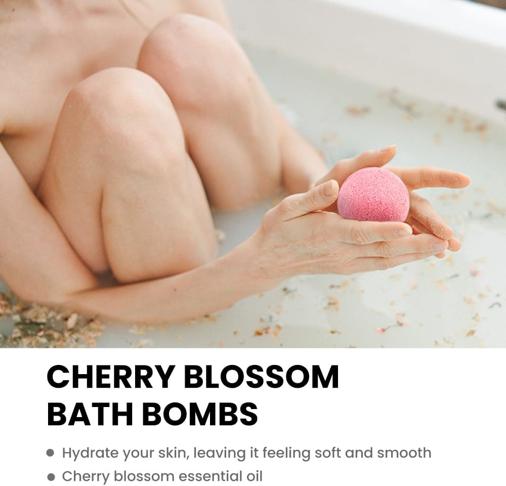 Body & Earth Bath Bomb Body & Earth Bath Bombs Gift Sets for Women - Cherry Blossom Handmade Fizzies Shower Bubble Bombs for Relaxing, 10 X 3.5 oz