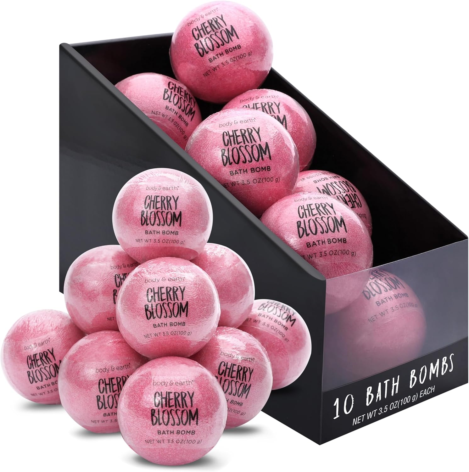 Body & Earth Bath Bomb Body & Earth Bath Bombs Gift Sets for Women - Cherry Blossom Handmade Fizzies Shower Bubble Bombs for Relaxing, 10 X 3.5 oz