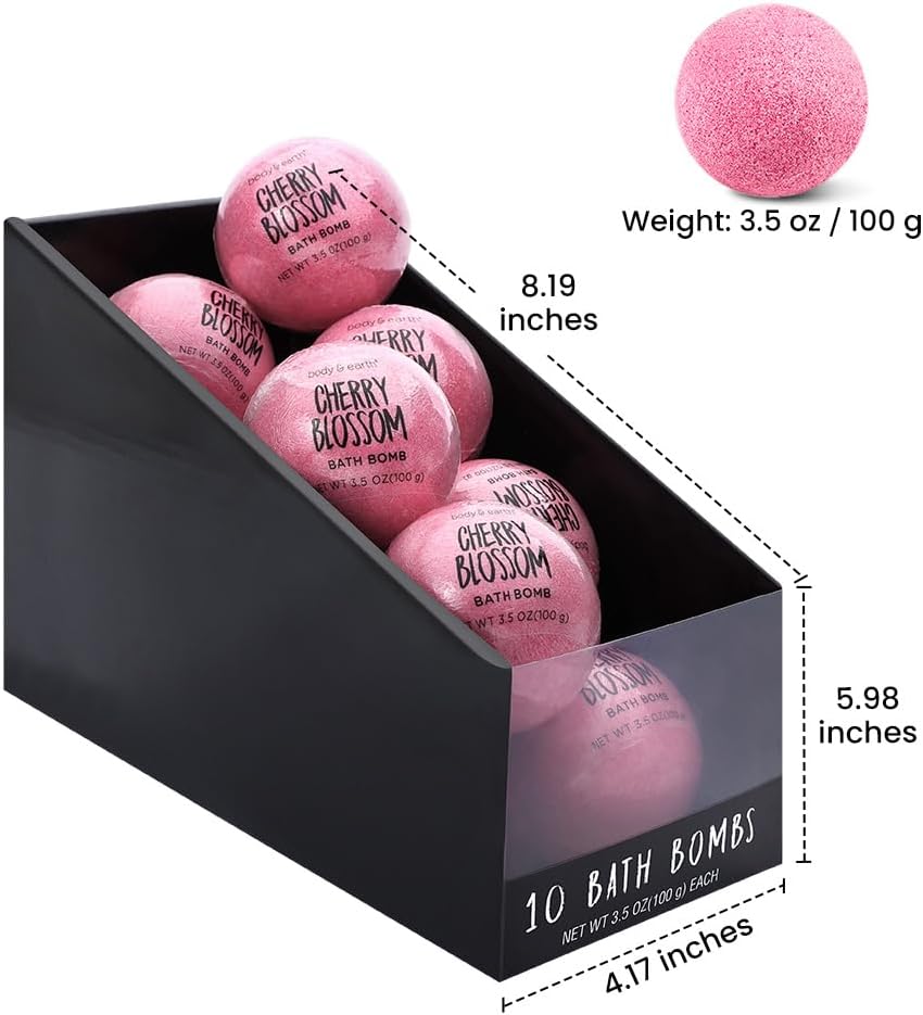 Body & Earth Bath Bomb Body & Earth Bath Bombs Gift Sets for Women - Cherry Blossom Handmade Fizzies Shower Bubble Bombs for Relaxing, 10 X 3.5 oz
