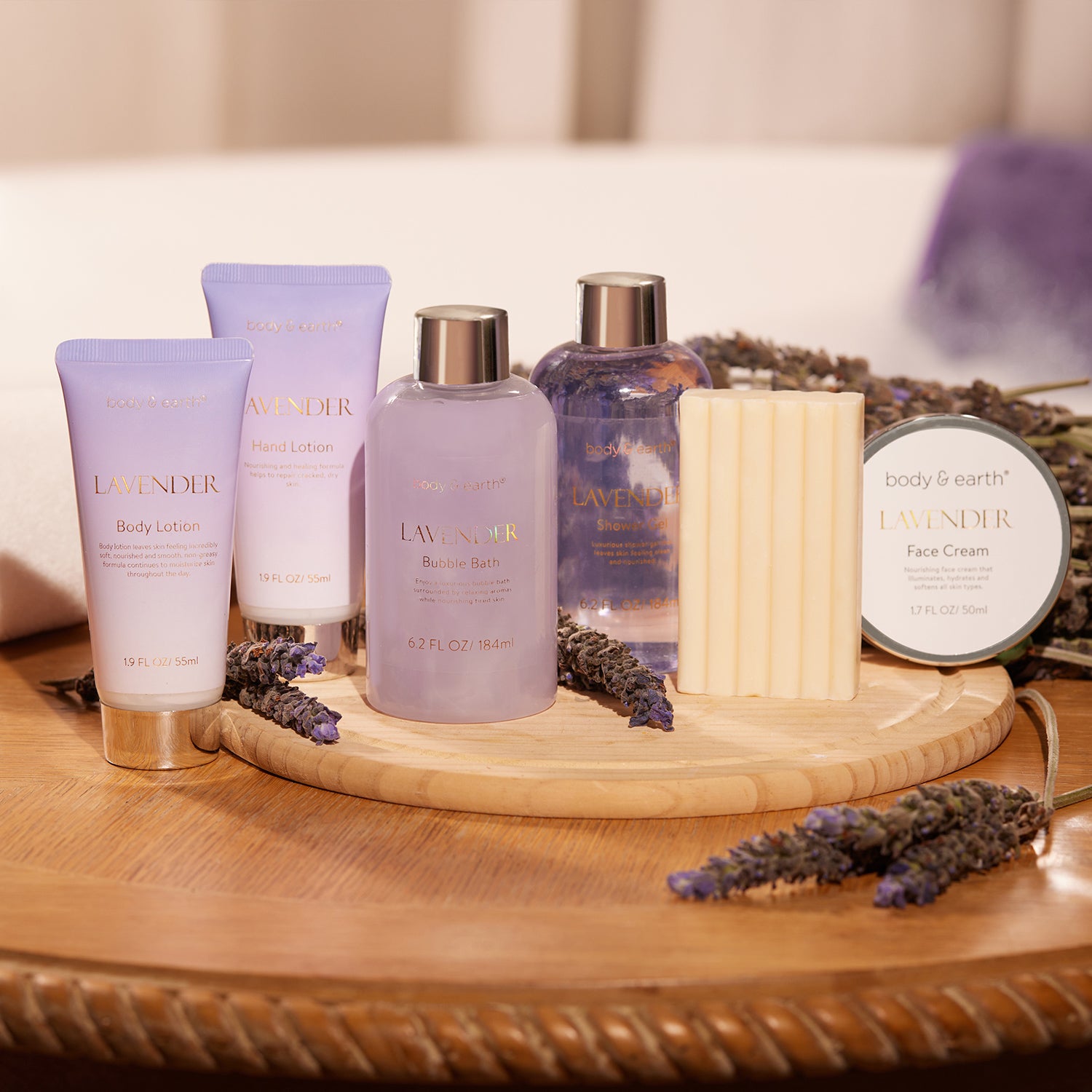 Body & Earth Inc 6 Pcs Lavender Relaxing Bath and Body Set