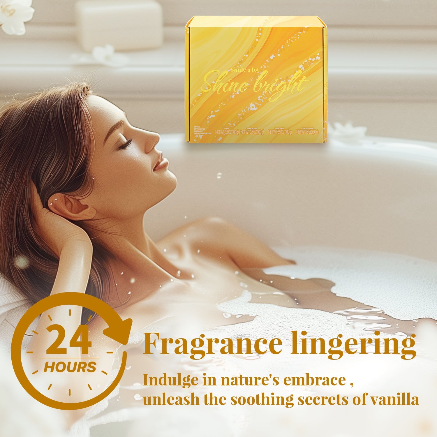 Body & Earth Inc 7 Pcs Vanilla Bath Set Beauty Body Care Spa Kit for Her