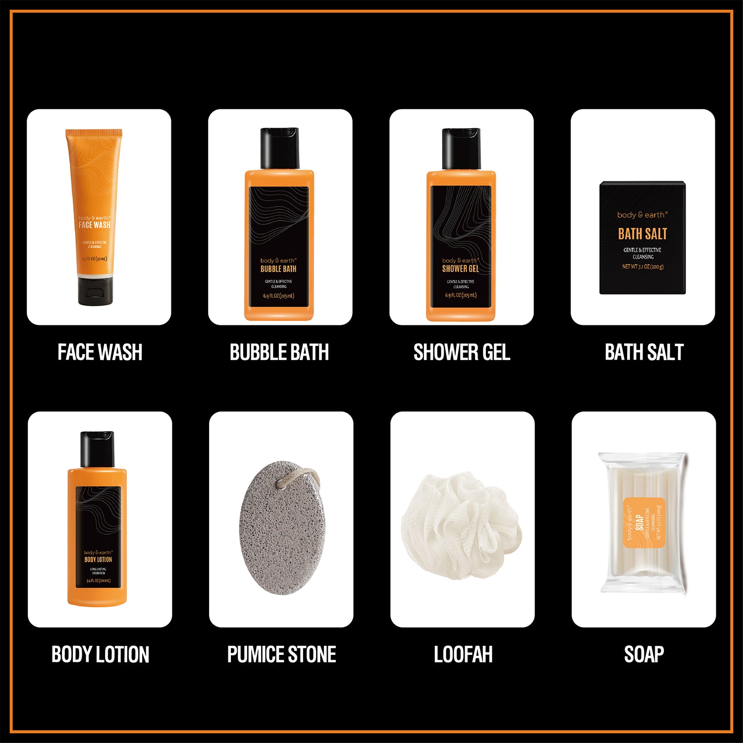 Body & Earth Inc 8pcs Citrus Scented Bath & Body Set Relaxing Birthday Gifts for Fathers Day