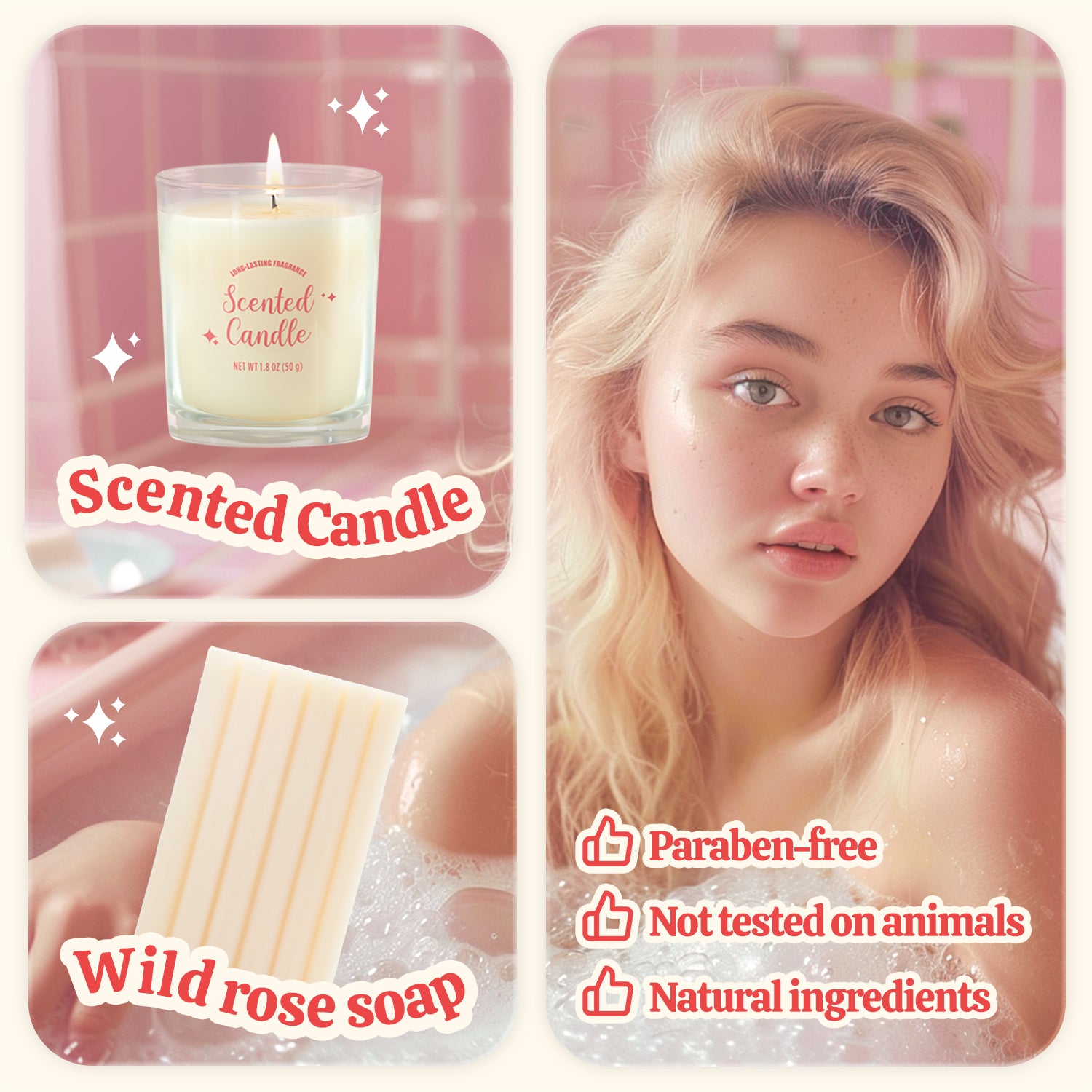 Body & Earth Inc BFFLove Personal Care Gifts for Her - 9pcs Rose Bath Set