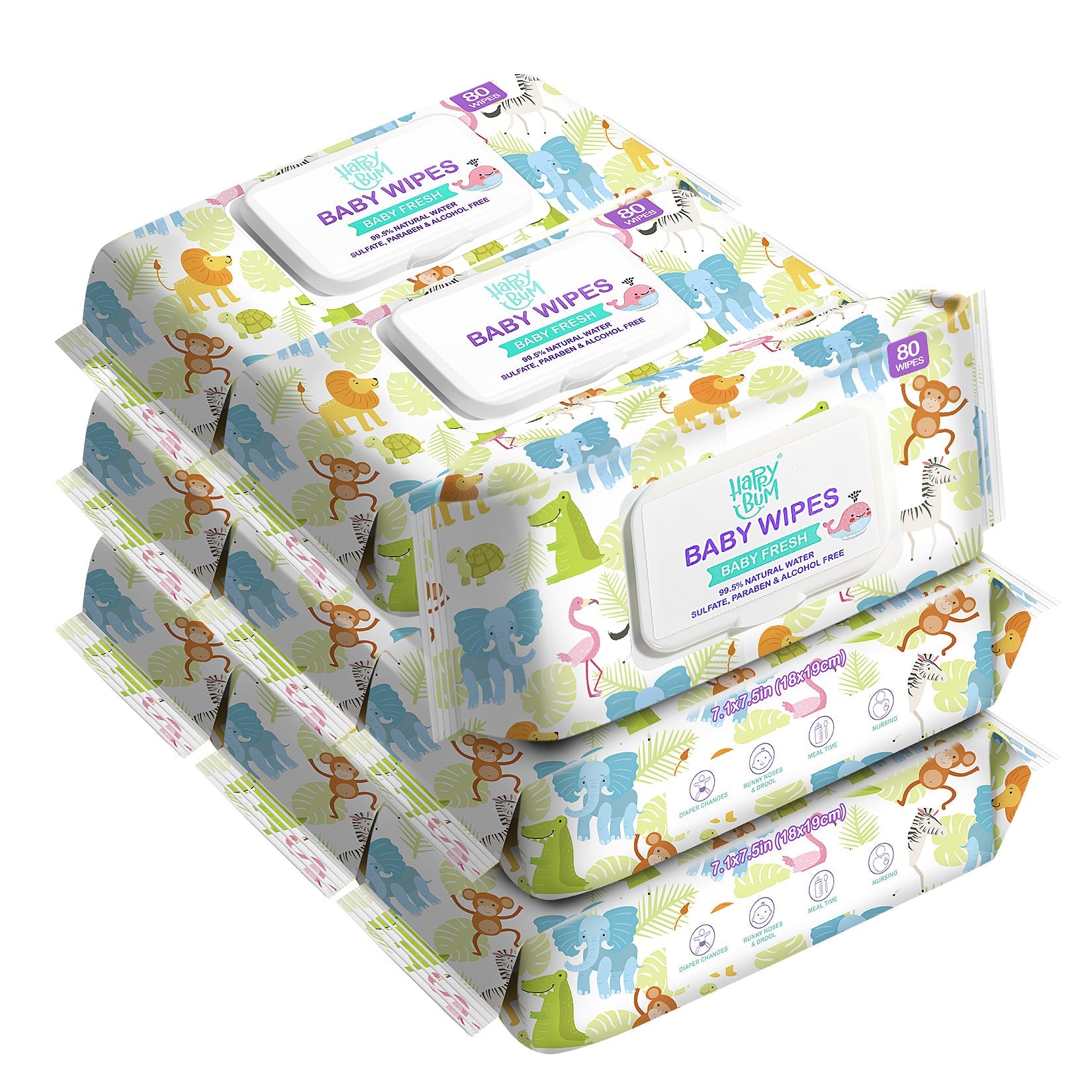 Body & Earth Inc HAPPY BUM Baby Wet Wipes, Baby Water Wipes Unscented, 8 Packs, 640 Count