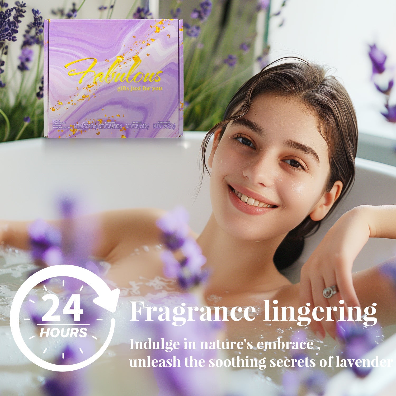 Body & Earth Inc Luxury 7 Pcs Lavender Bath Set for Birthday with a Stainless Steel Tumbler