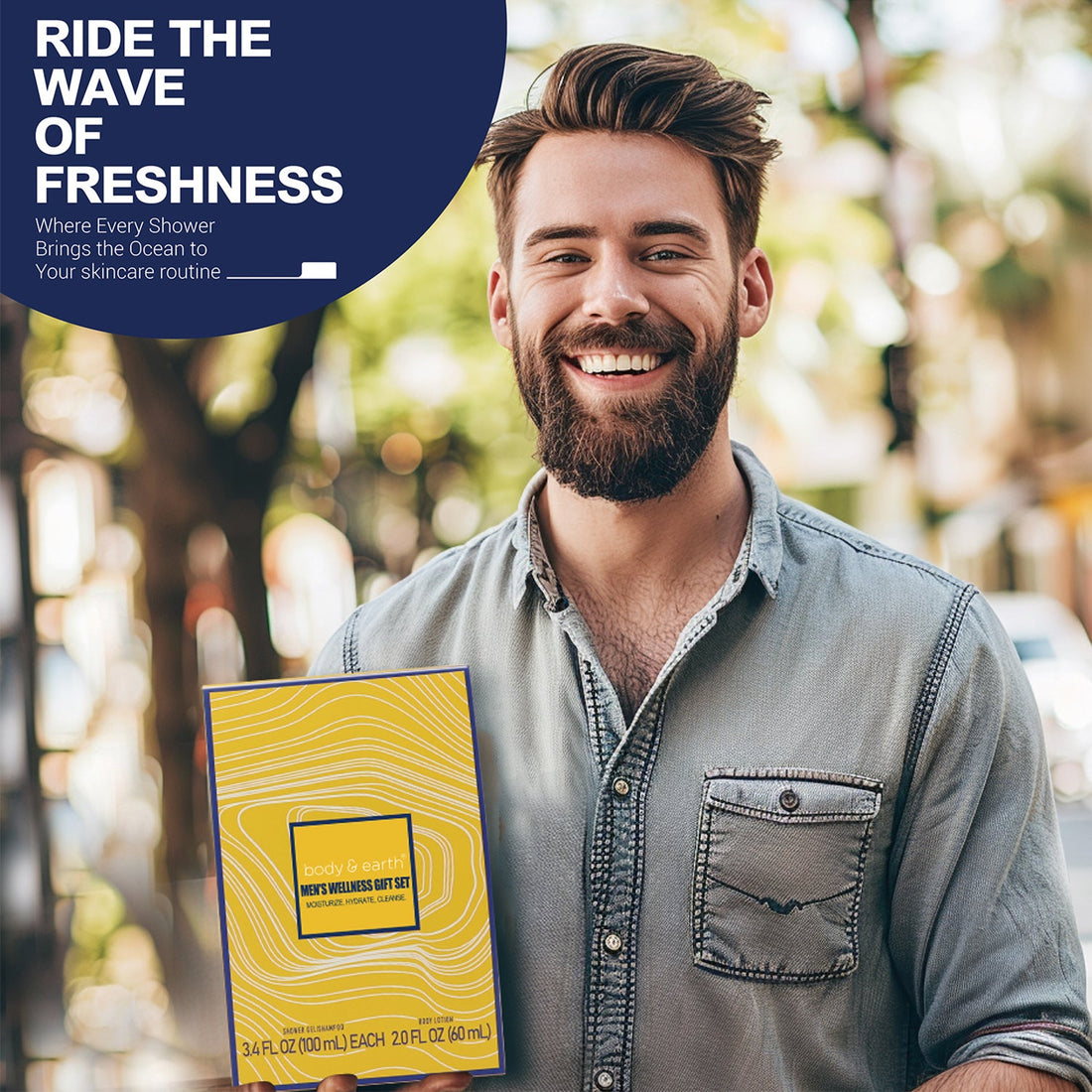 Body & Earth Inc Ocean Sport Fresh Body Wash & Lotion & Shampoo for Men Birthday Gifts