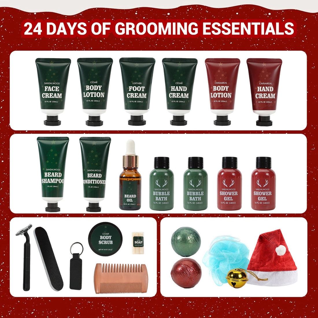 Body & Earth Inc Rinse & Robust Advent Calendar 2025, 24 Pcs Bath and Body Christmas Gift Sets for Men Grooming