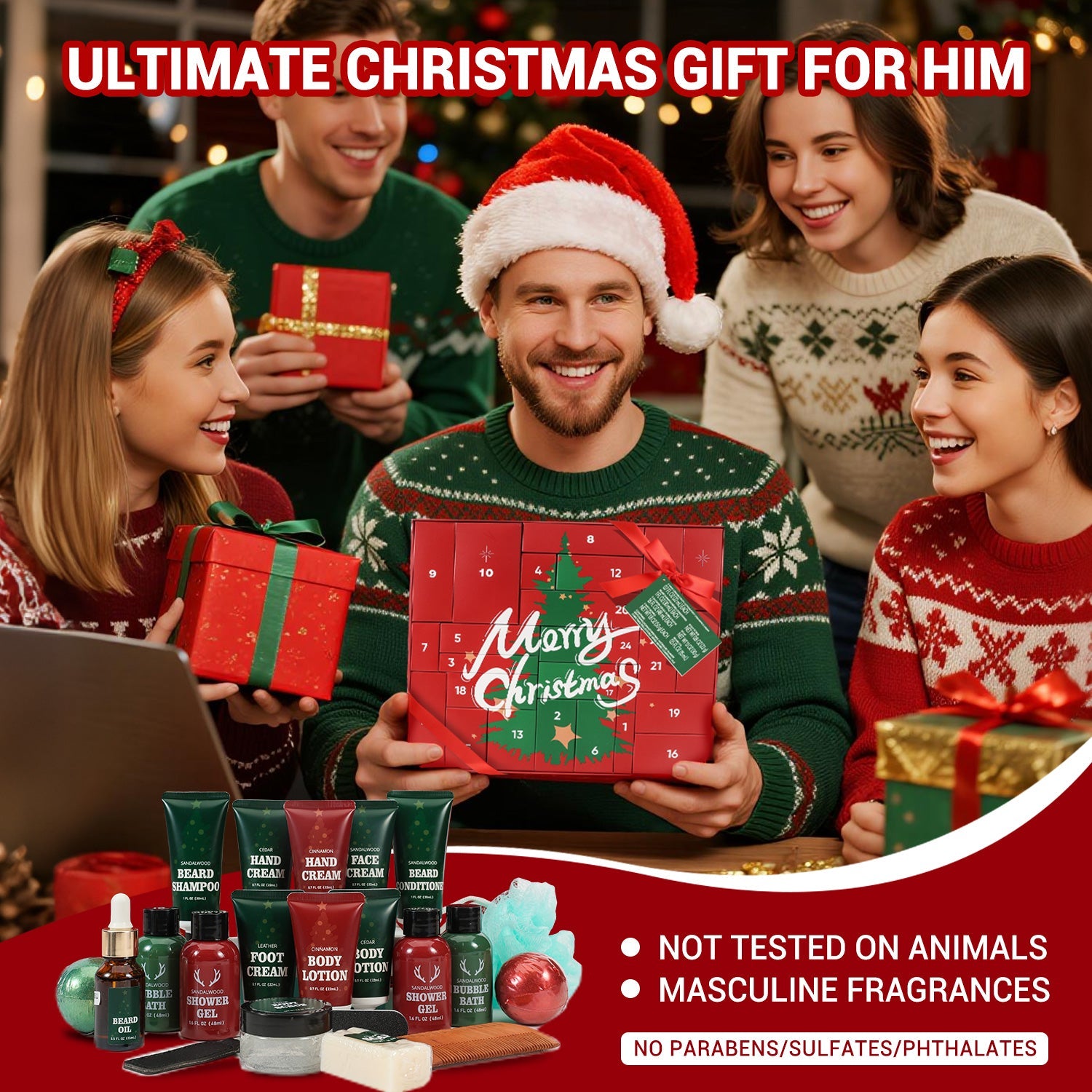 Body & Earth Inc Rinse & Robust Advent Calendar 2025, 24 Pcs Bath and Body Christmas Gift Sets for Men Grooming