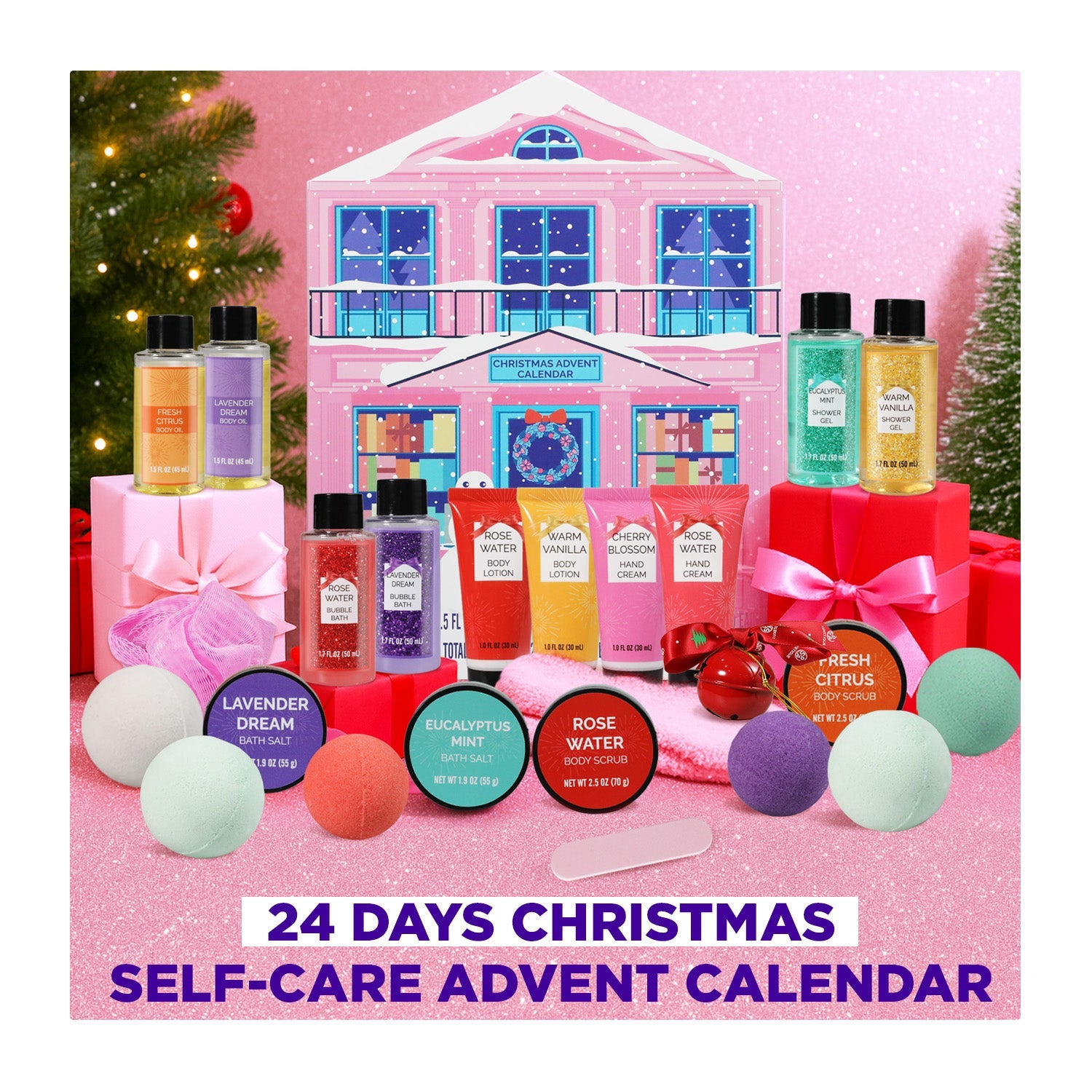 Body & Earth Inc Spa Luxetique 2025 Advent Calendar, 24 Days Bath and Body Christmas Gifts Sets for Women Surprise