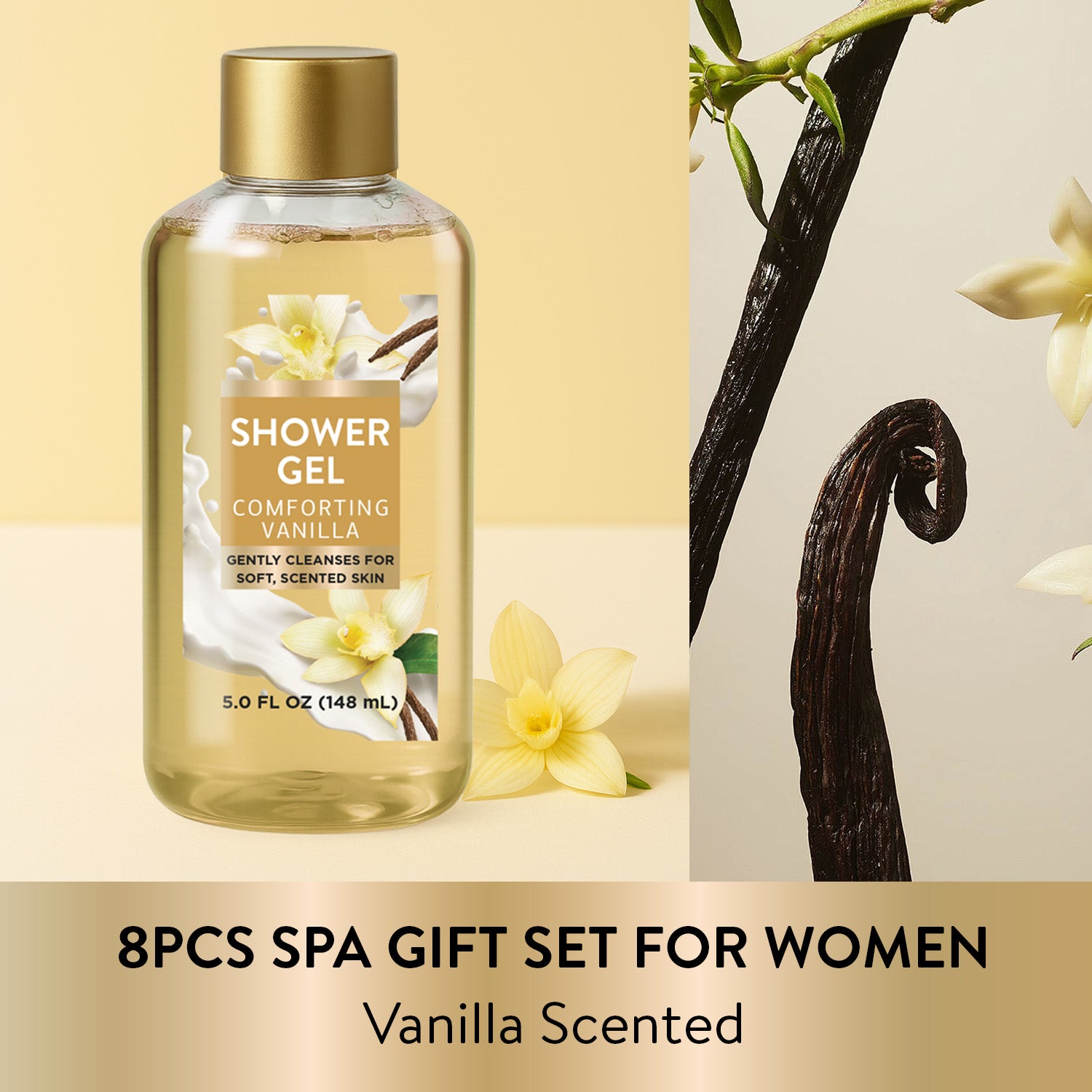 Body & Earth Inc Spa Luxetique Bath and Body Gift Sets for Women, 8 Pcs Vanilla Scent Self Care Kits