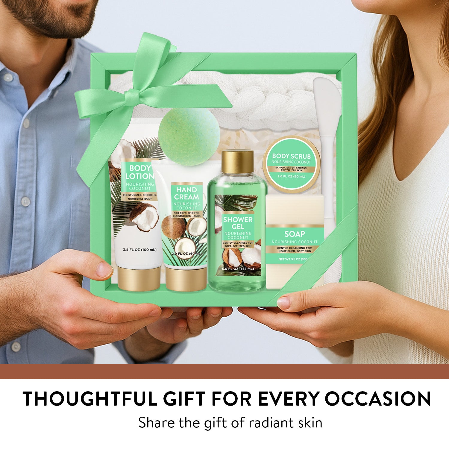 Body & Earth Inc Spa Luxetique Bath Sets, Coconut Birthday Gifts for Women Pampering, 8 Pcs
