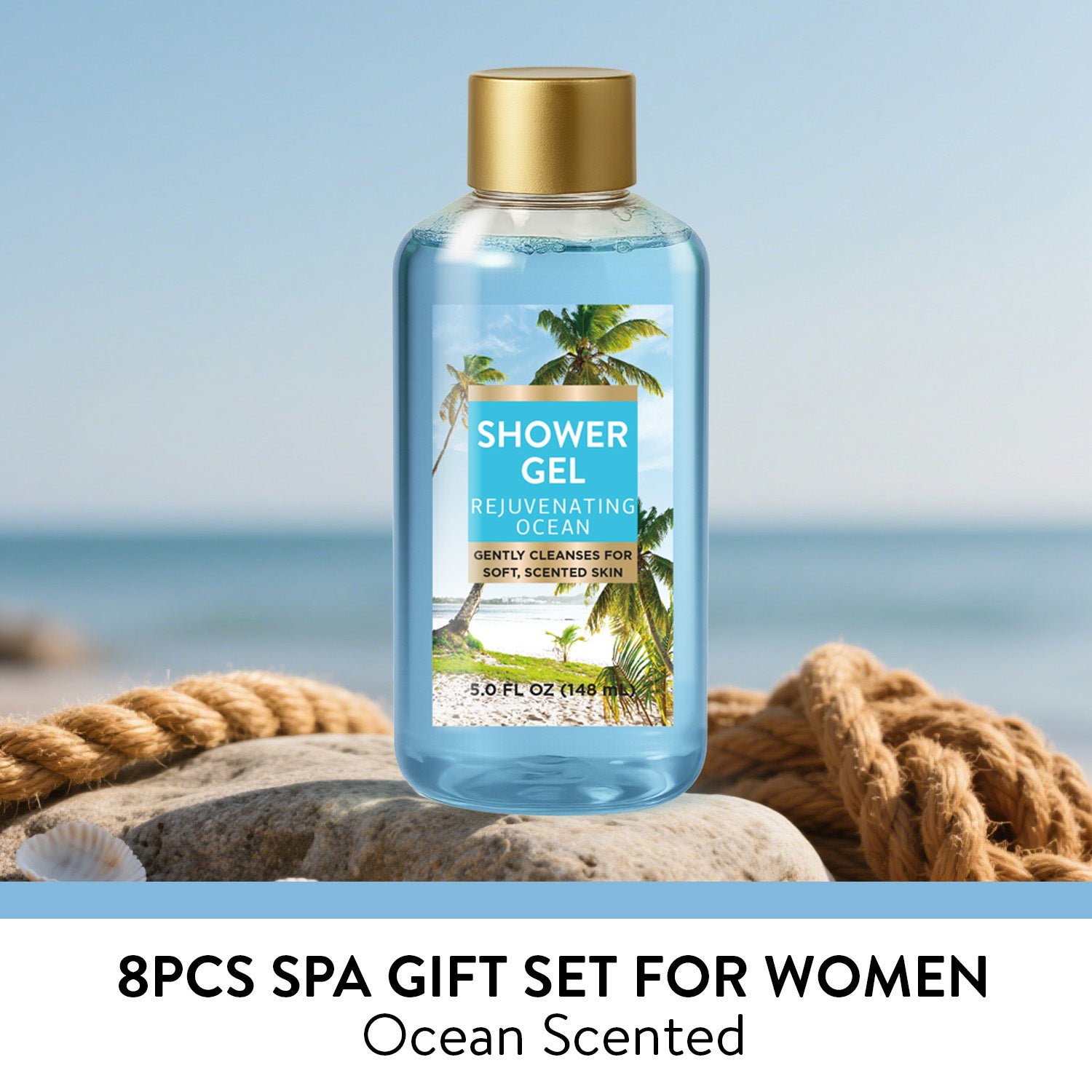 Body & Earth Inc Spa Luxetique Gift Baskets, Fresh Ocean Scent Bath Sets for Women, 8 Pcs