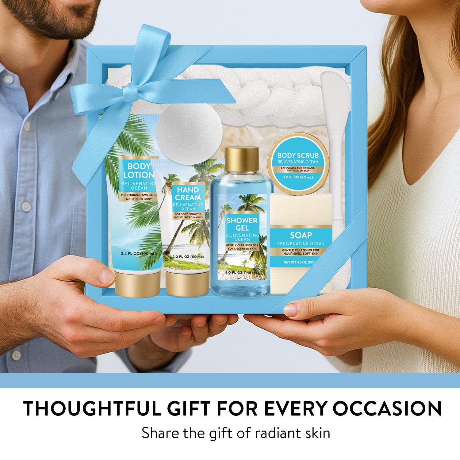 Body & Earth Inc Spa Luxetique Gift Baskets, Fresh Ocean Scent Bath Sets for Women, 8 Pcs
