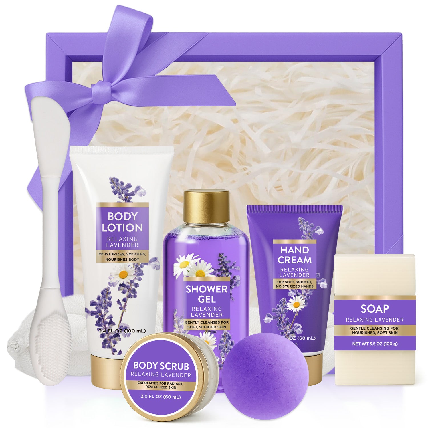 Body & Earth Inc Spa Luxetique Gift Sets for Women, 8 Pcs Relaxing Lavender Baskets for Birthday