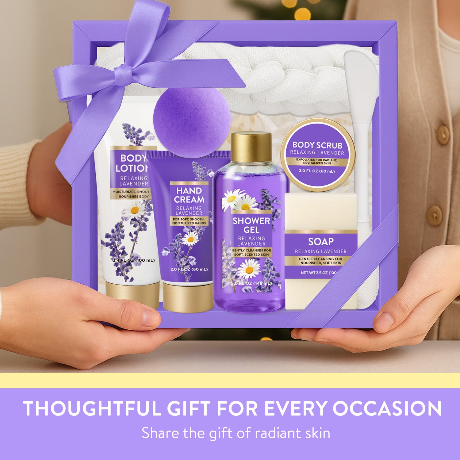 Body & Earth Inc Spa Luxetique Gift Sets for Women, 8 Pcs Relaxing Lavender Baskets for Birthday