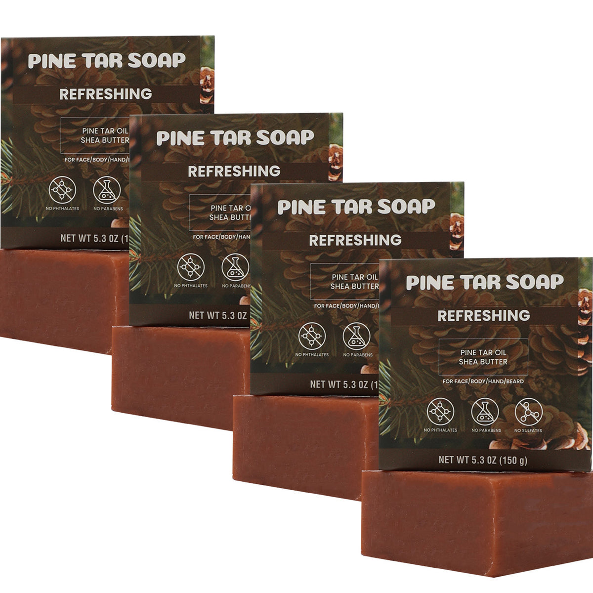 Rinse & Robust Rinse & Robust Pine Tar Oil Men’s Bars Soap, Refreshing Face & Body for All Skin Types Gifts for Him , 5.3 oz | 4 Bars