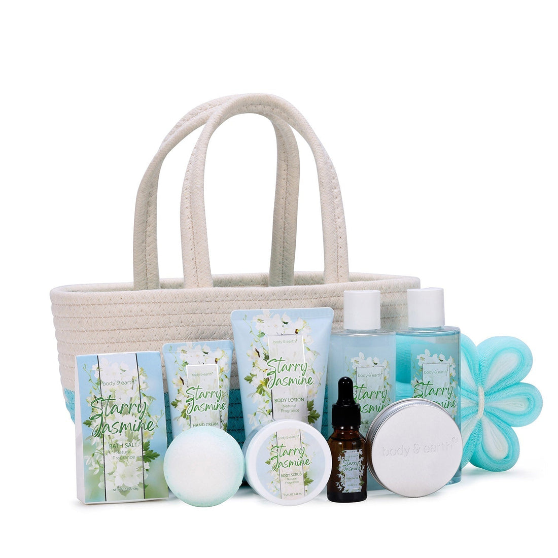 Body & Earth Bath Sets 11 Pcs Jasmine Scented Women Bath Set Gift Basket