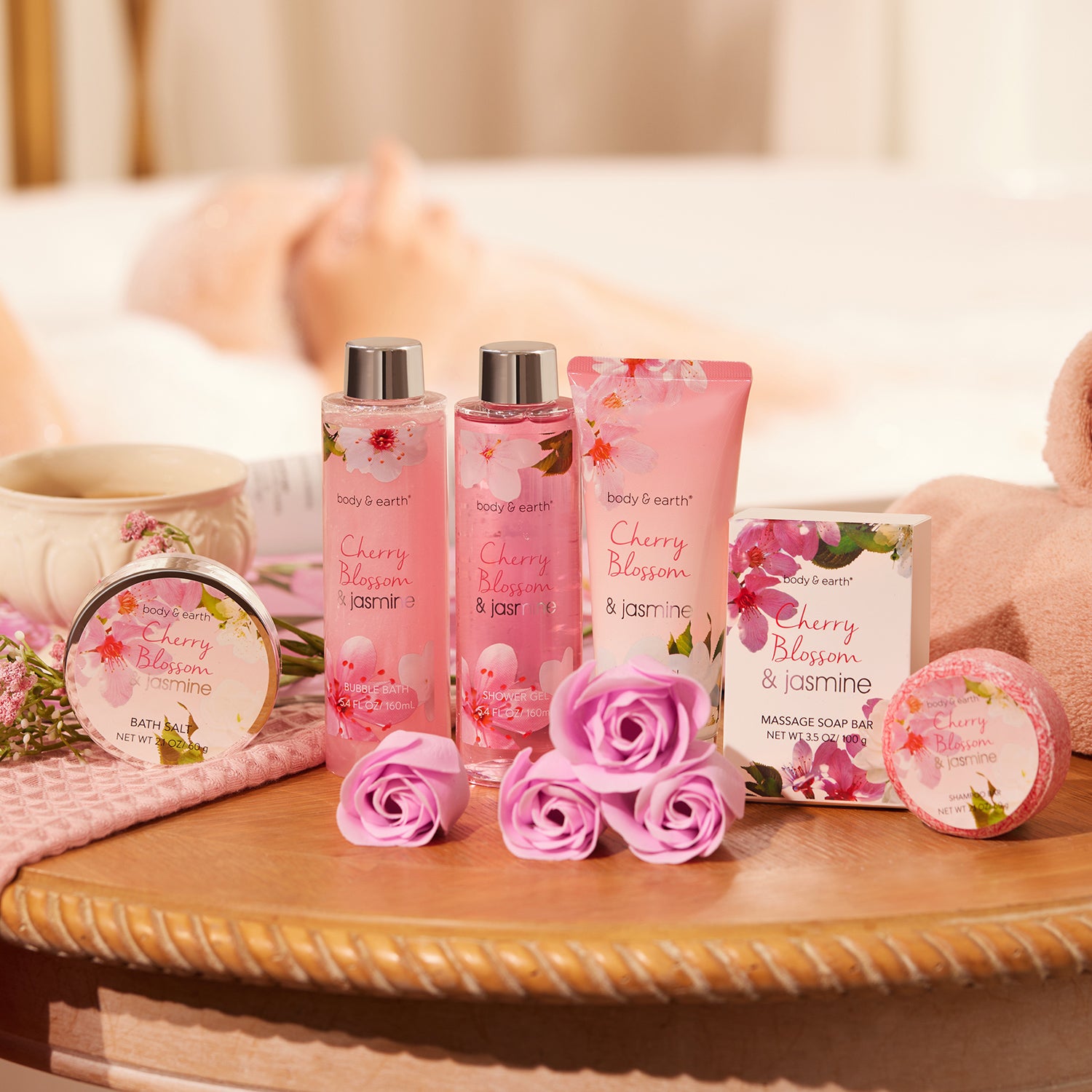 Body & Earth Gift Sets Cherry Blossom & Jasmine Spa Bathtub Set