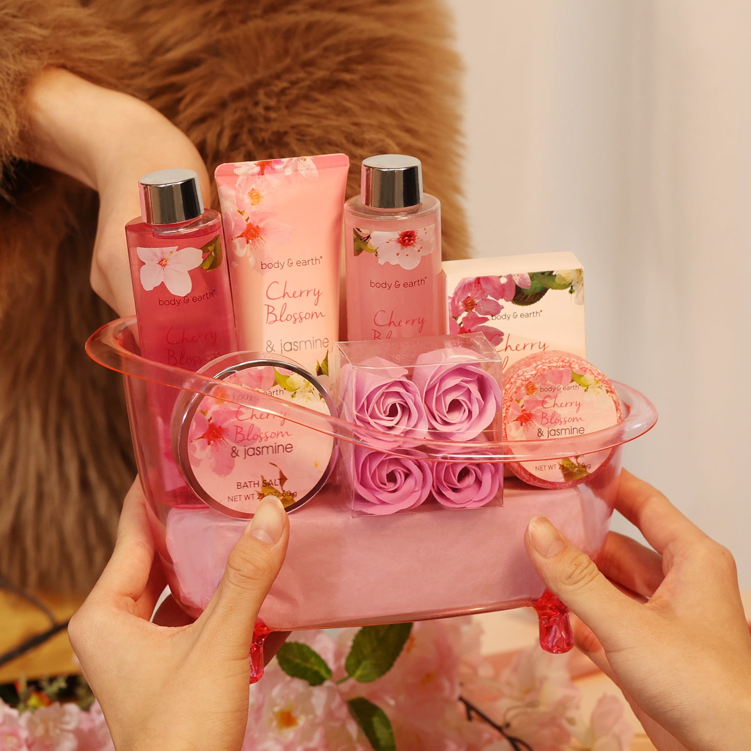 Body & Earth Gift Sets Cherry Blossom & Jasmine Spa Bathtub Set