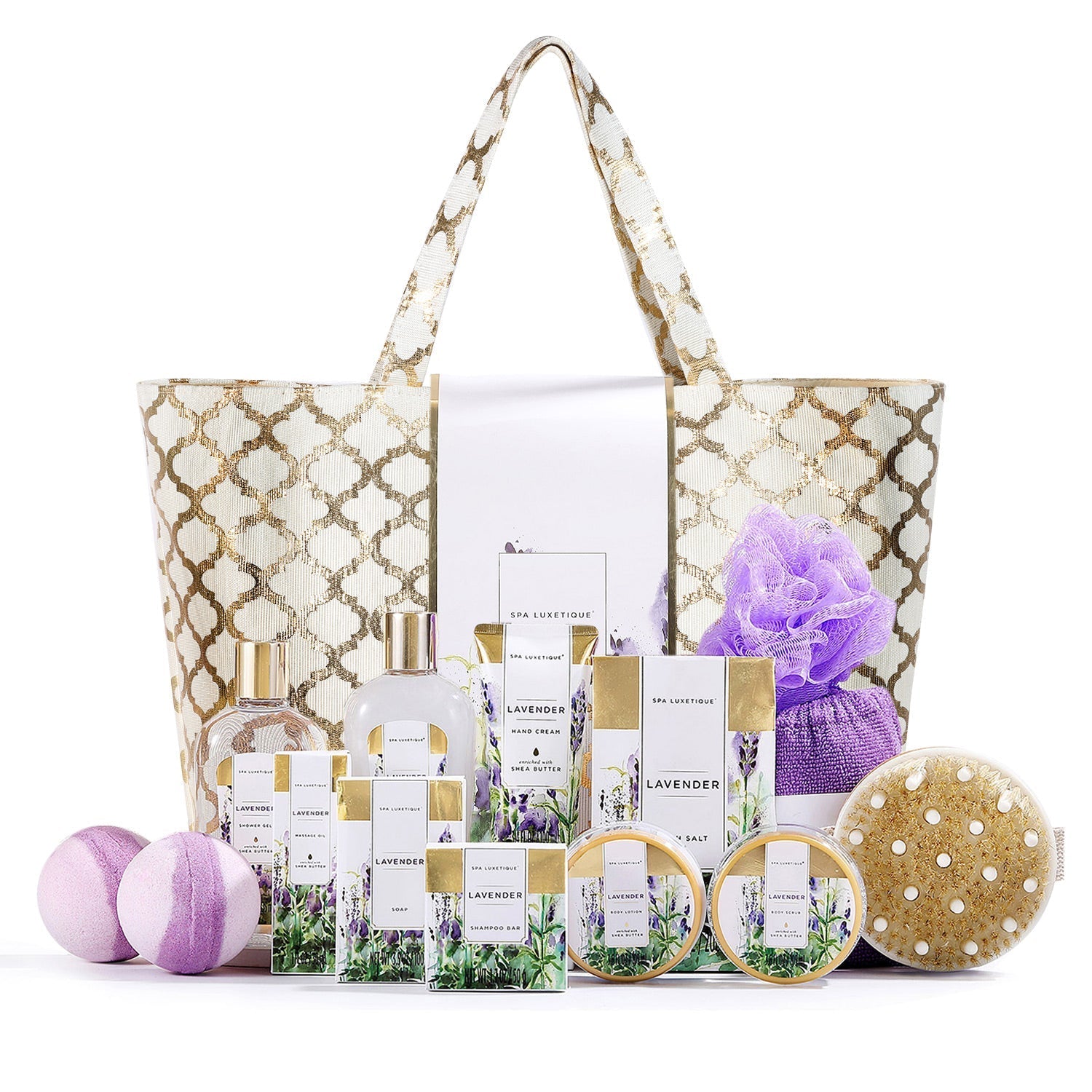 Spa Luxetique Spa Gift Baskets for Women, Home Bath Set, Luxury 15pcs Lavender