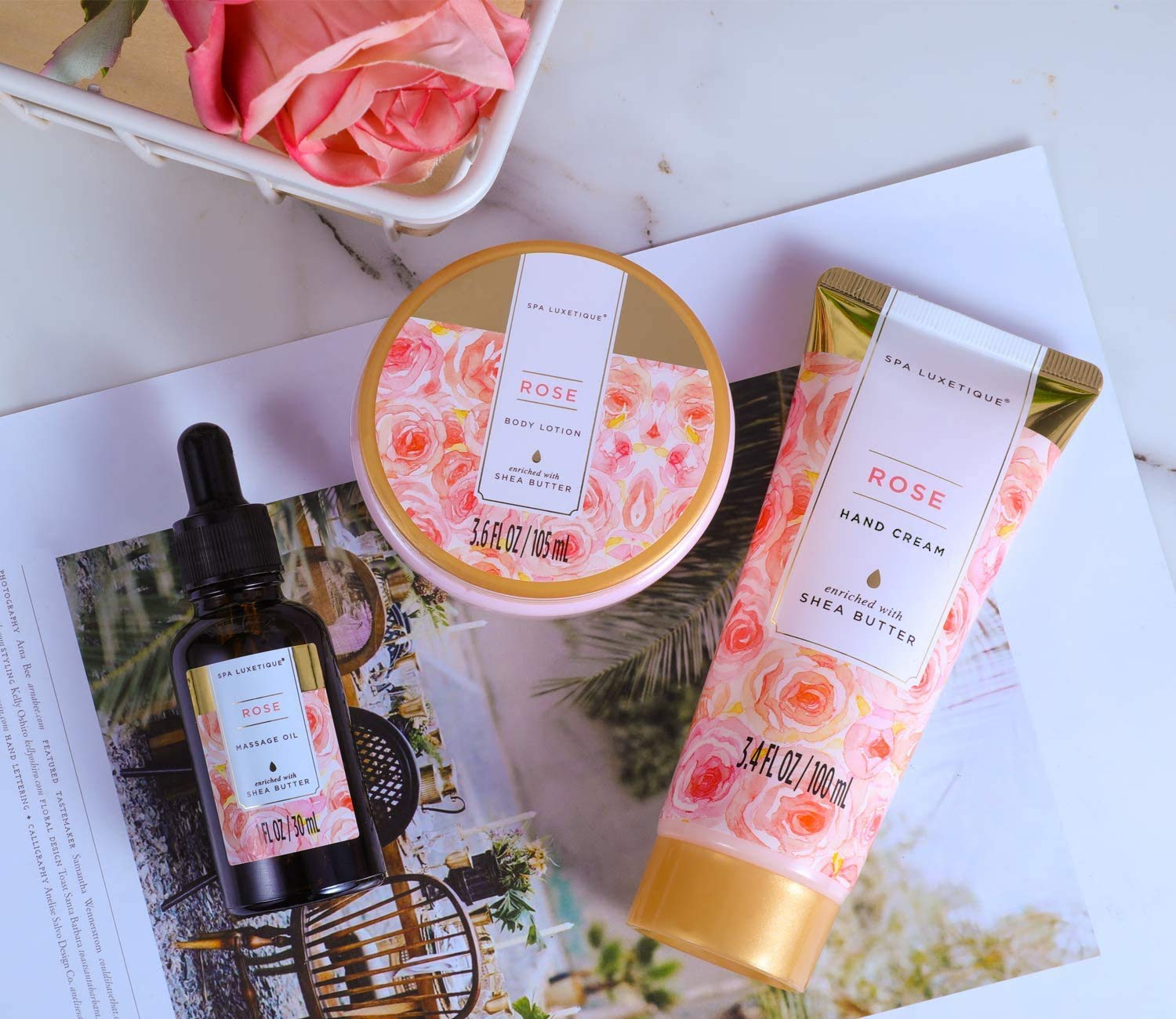 Spa Luxetique Gift Sets Rose Fashion Bath Set Tote