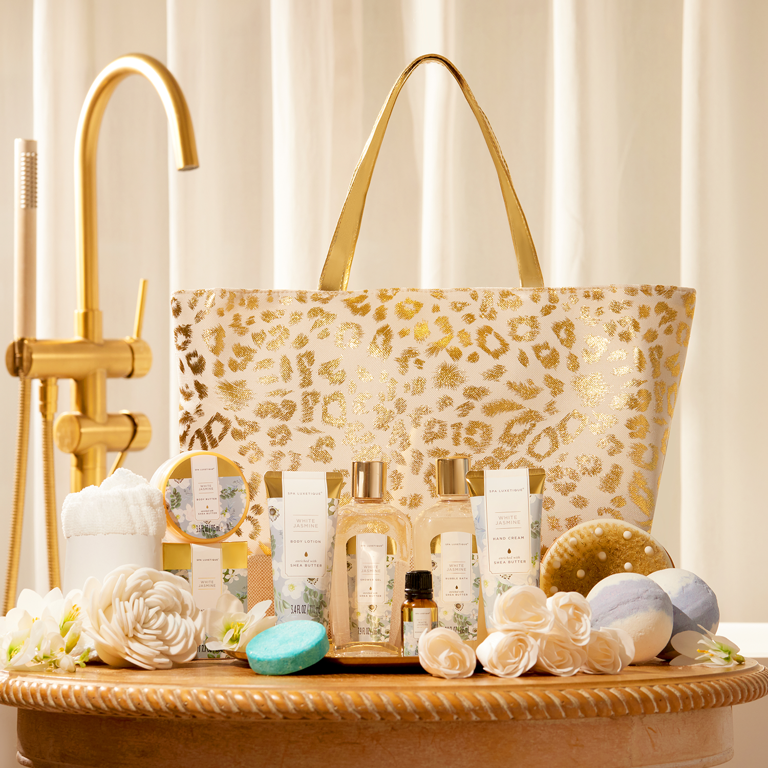 Spa Luxetique Gift Sets White Jasmine Fashion Bath Set Tote