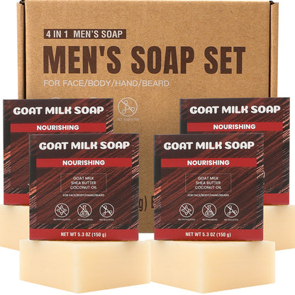 Rinse &amp; Robust Soap Bars Gift Sets Hands &amp; Body Cleansing for Men, Goat Milk Scent 4-Pack