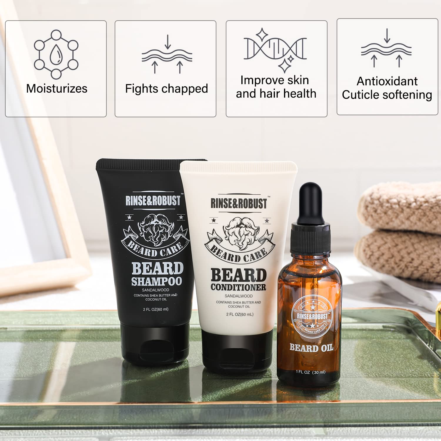 Body &amp; Earth Bar Soap Beard Care Grooming Kit with Wash &amp; Conditioner &amp; Traveling Bag, Gift Sets for Men