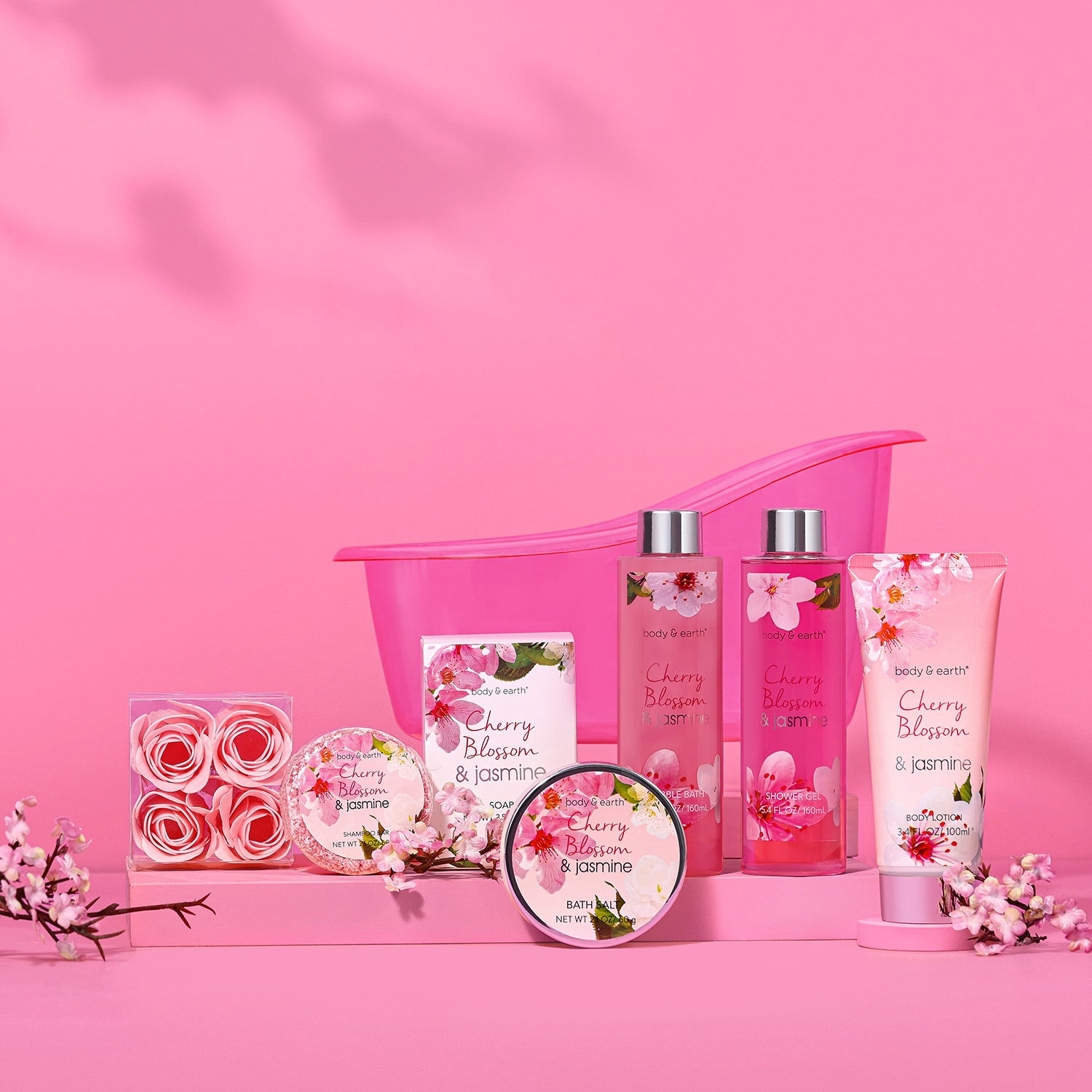 Body & Earth Gift Sets Cherry Blossom & Jasmine Spa Bathtub Set