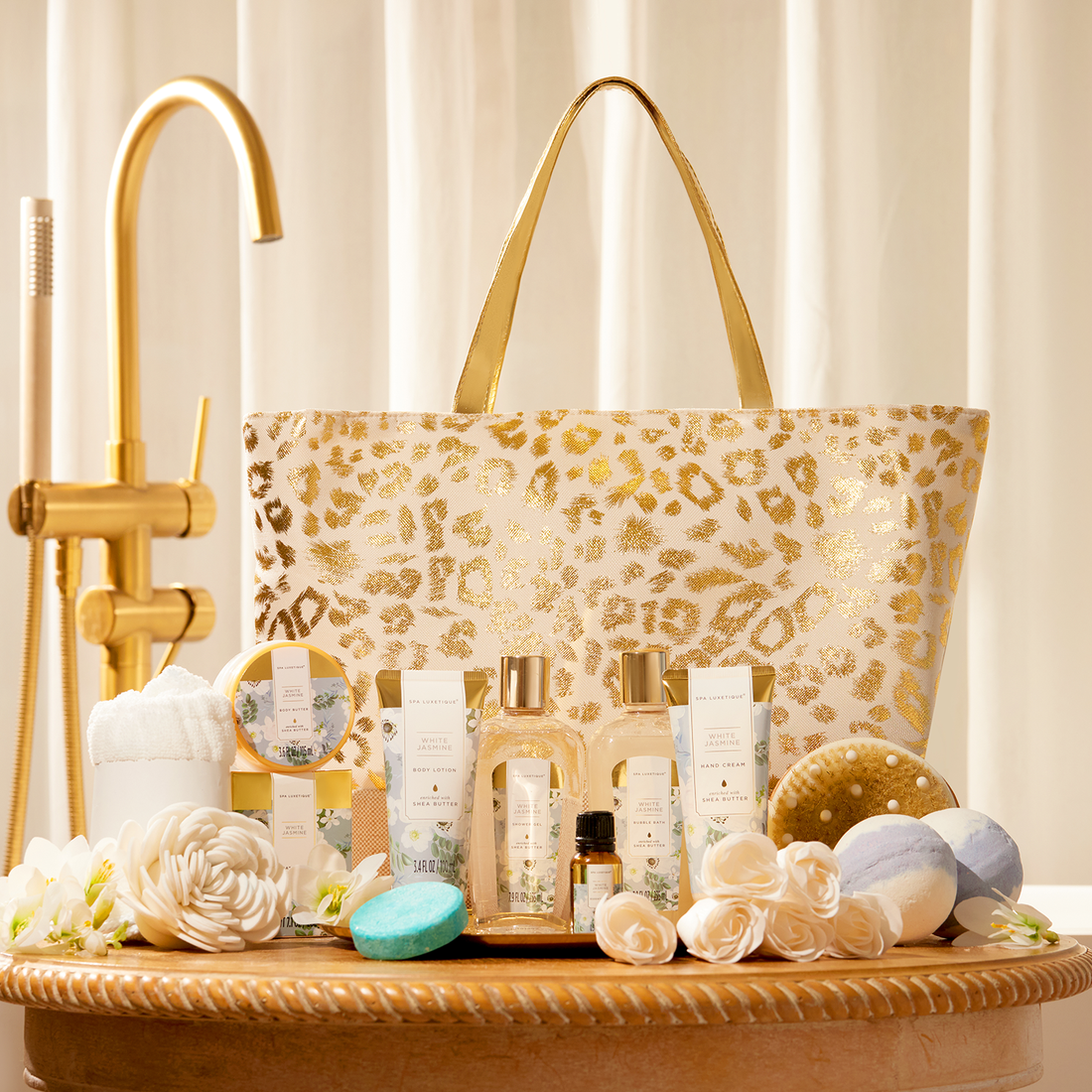 Body & Earth Gift Sets New White Jasmine Fashion Bath Set Tote