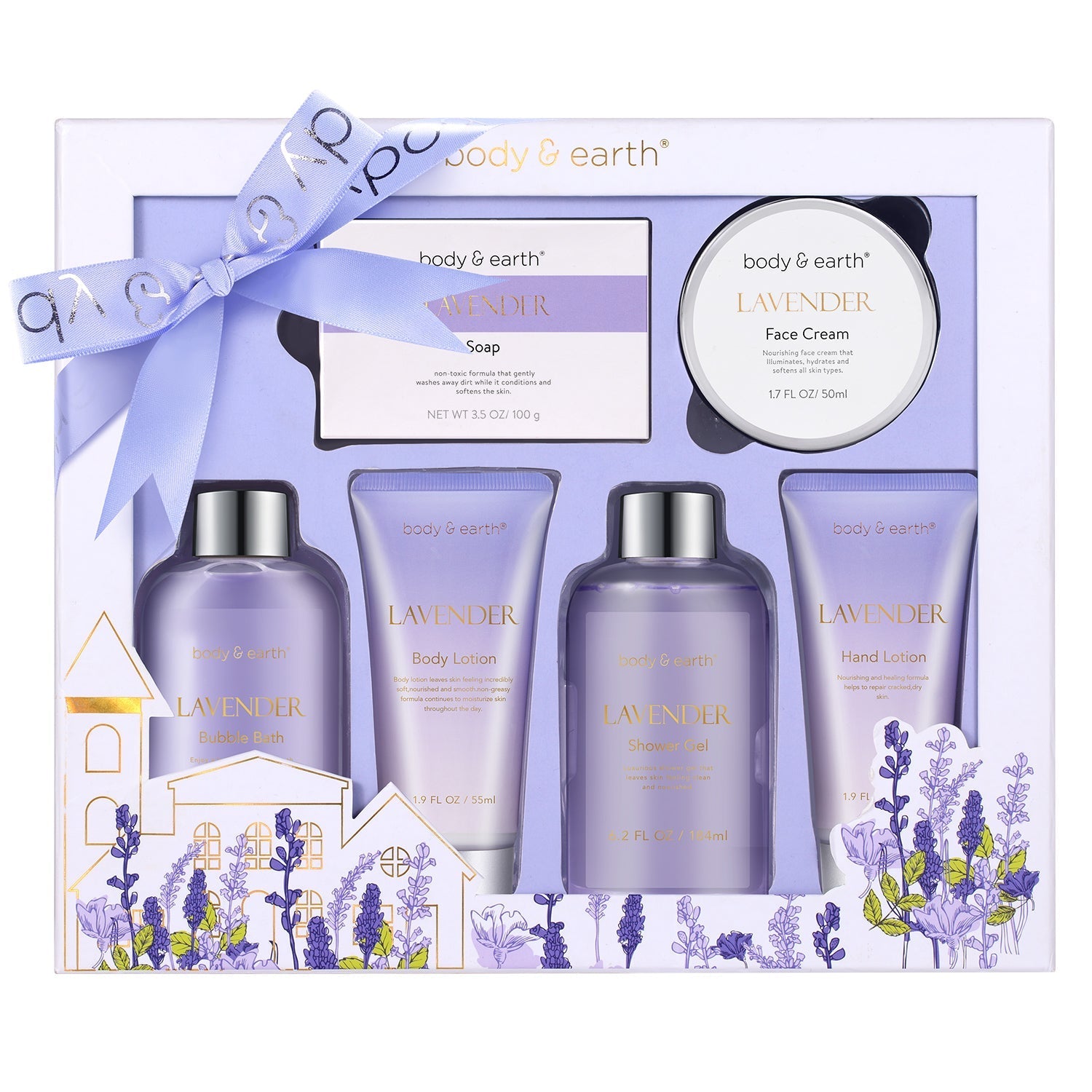 Body &amp; Earth Inc 6 Pcs Lavender Relaxing Bath and Body Set