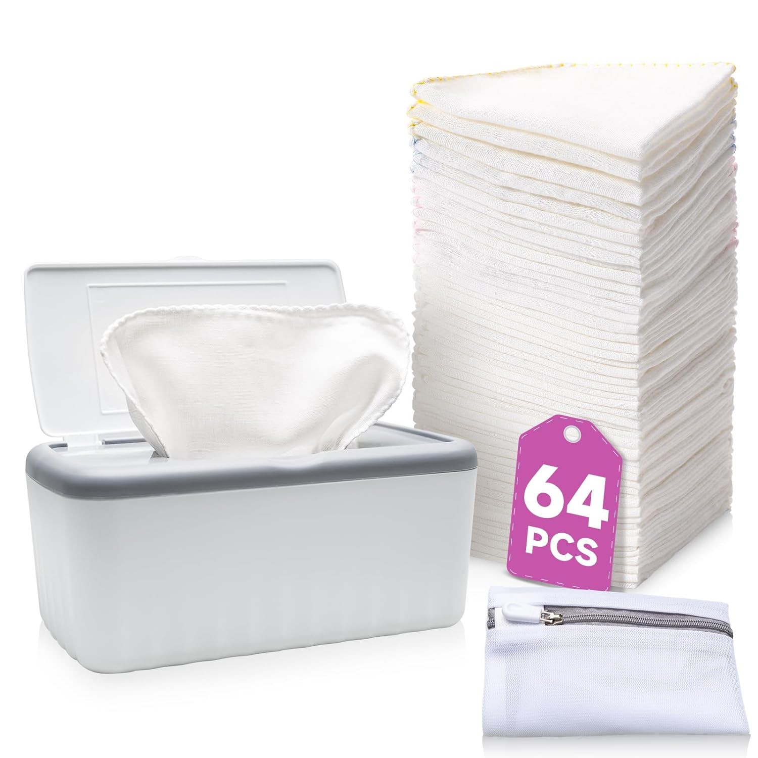 Body &amp; Earth Inc 64 Pack Flannel Cloth Baby Wipes with Dispenser