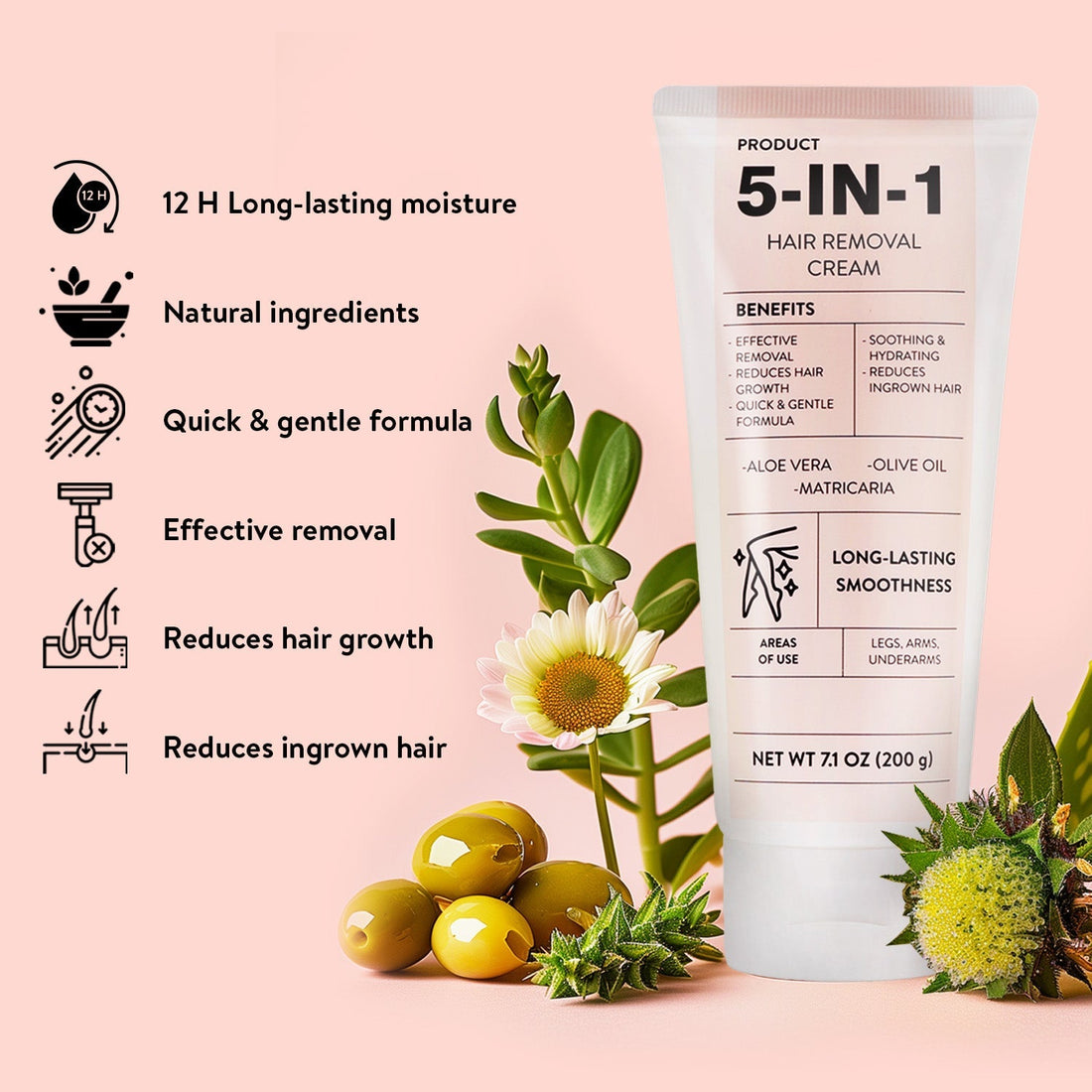 Body & Earth Inc Hair Removal Cream – Legs & Body 5 in 1 Gel Cream