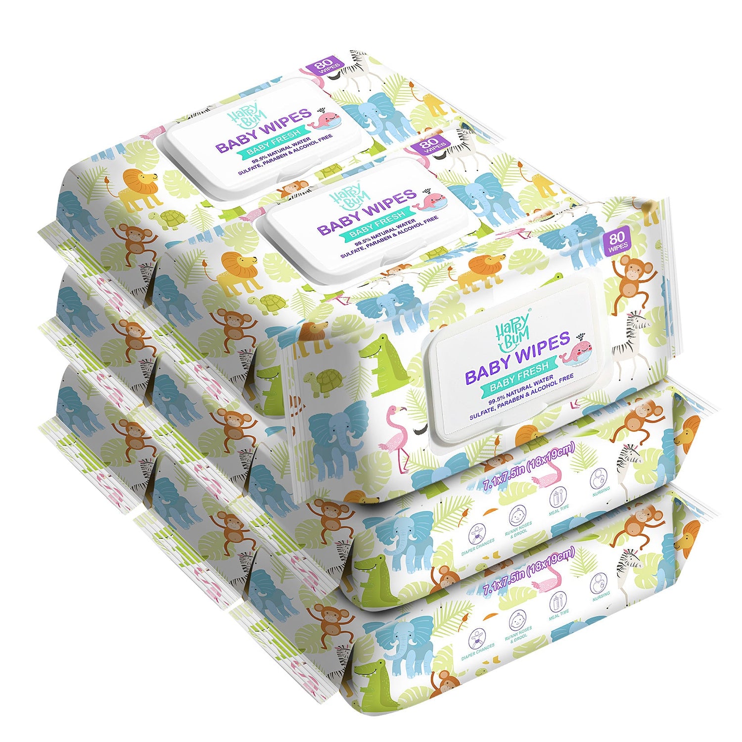 Body &amp; Earth Inc HAPPY BUM Baby Wet Wipes, Baby Water Wipes Unscented, 8 Packs, 640 Count