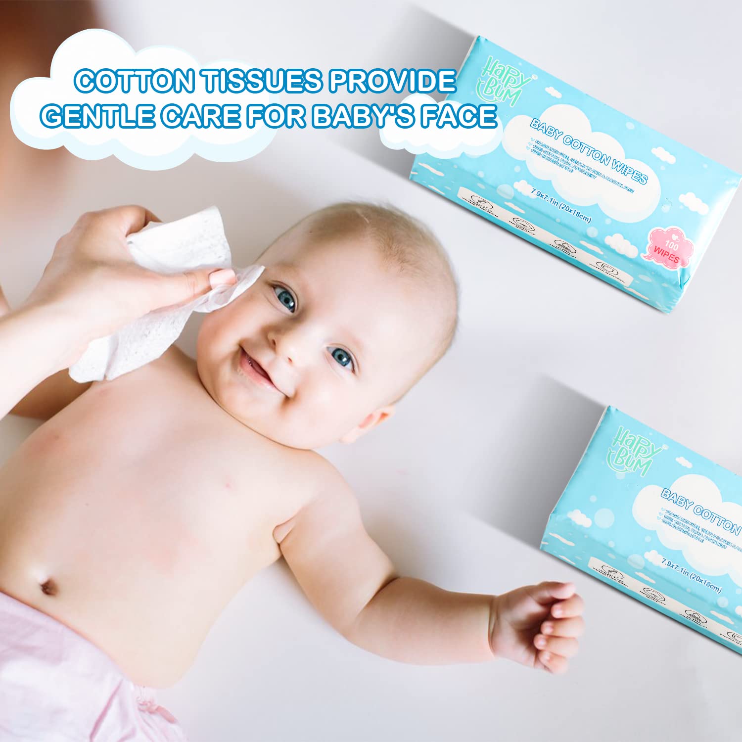 Body &amp; Earth Inc HAPPY BUM Soft Dry Wipe Baby Dry Wipes, Unscented Tissue for Sensitive Skin, Dry and Wet Use, 300 Count