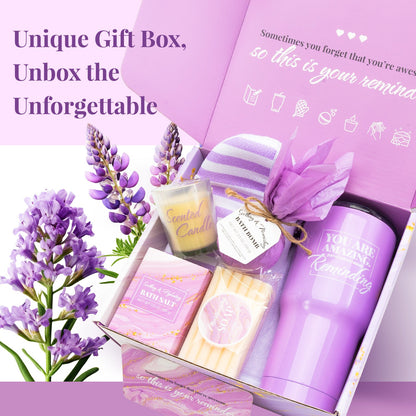 Body &amp; Earth Inc Luxury 7 Pcs Lavender Bath Set for Birthday with a Stainless Steel Tumbler