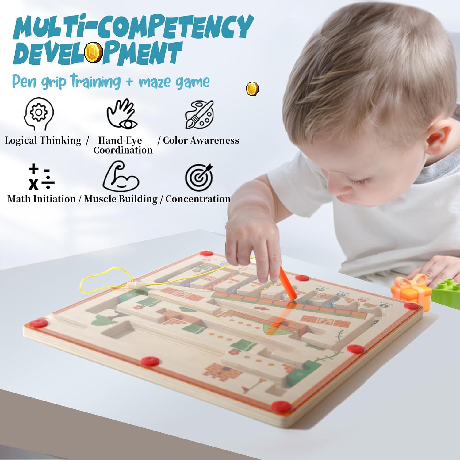 Body &amp; Earth Inc Montessori Wooden Toddler Magnet Puzzle Game Board