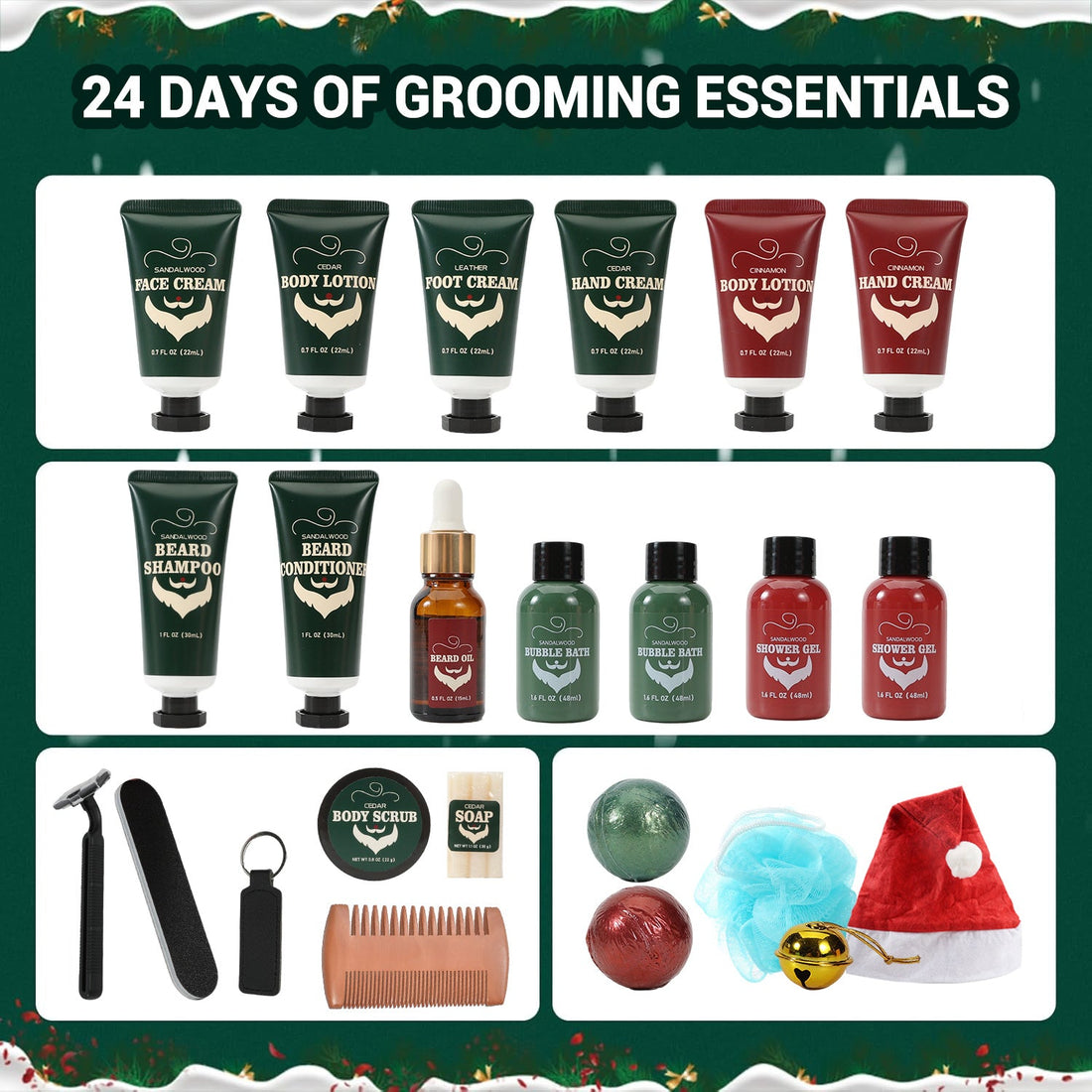 Body &amp; Earth Inc Rinse &amp; Robust Beard Grooming Advent Calendar 2025 for Men Christmas Gift Sets