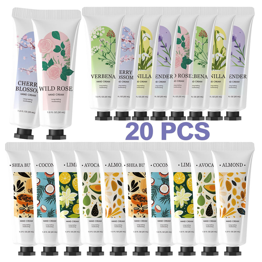 Body & Earth Inc spa luxetique 20 Pack Hand Cream Gifts Stocking Stuffers for Women Hand Lotion for Dry Cracked Travel Size Mini Moisturizing Lotion Appreciation Christmas Gifts for Her 20 x 1.0 oz/30ml