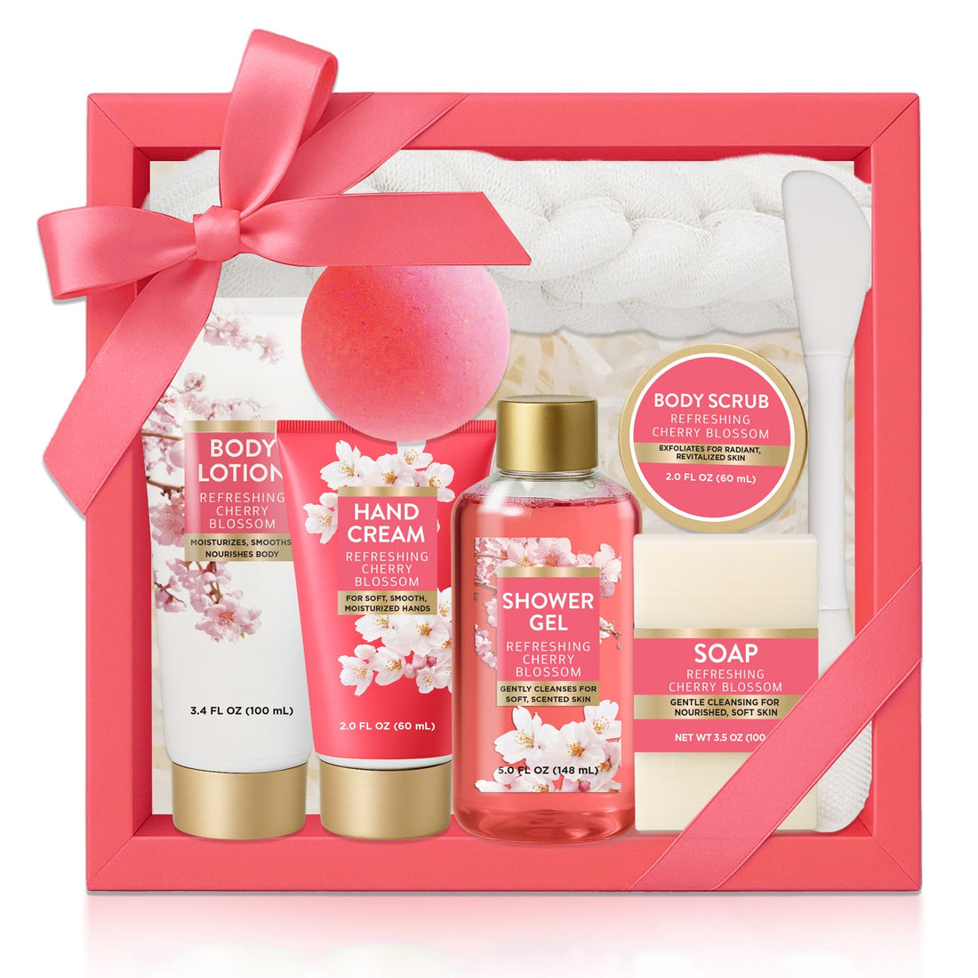 Body & Earth Inc Spa Luxetique Bath Gift Sets for Women, 8 Pcs Cherry Blossom Birthday Gifts for Her