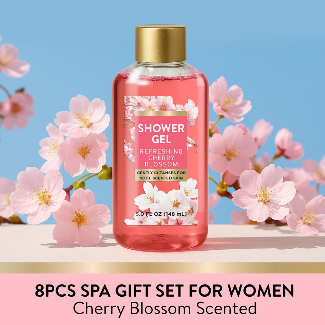 Body & Earth Inc Spa Luxetique Bath Gift Sets for Women, 8 Pcs Cherry Blossom Birthday Gifts for Her