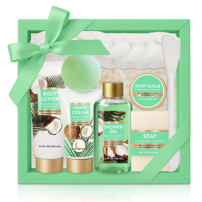Body &amp; Earth Inc Spa Luxetique Bath Sets, Coconut Birthday Gifts for Women Pampering, 8 Pcs