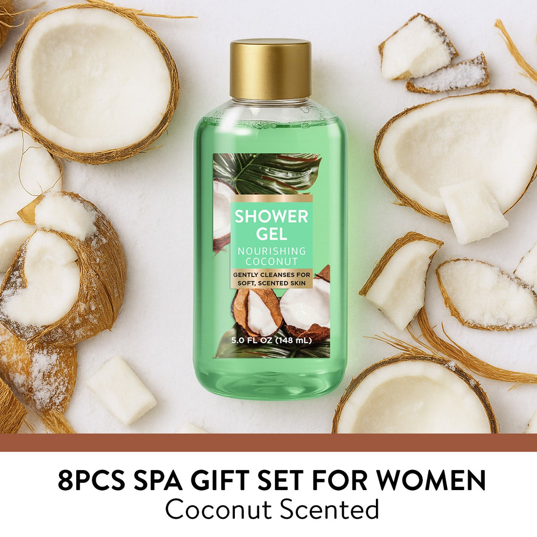 Body & Earth Inc Spa Luxetique Bath Sets, Coconut Birthday Gifts for Women Pampering, 8 Pcs