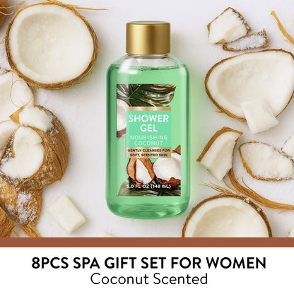 Body &amp; Earth Inc Spa Luxetique Bath Sets, Coconut Birthday Gifts for Women Pampering, 8 Pcs