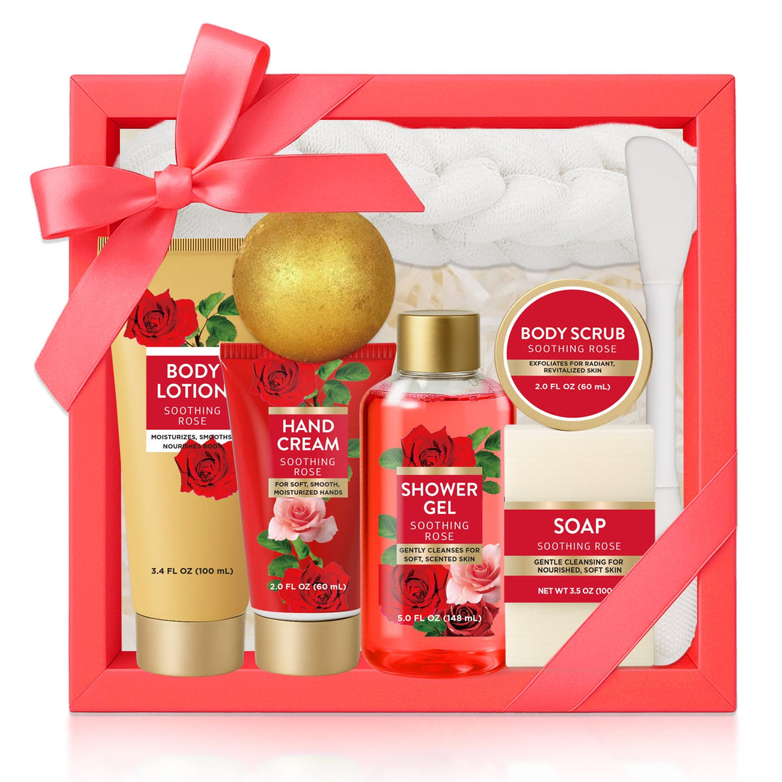 Body & Earth Inc Spa Luxetique Body and Body Set - Luxury Rose Gift Baskets for Women, 8 Pcs