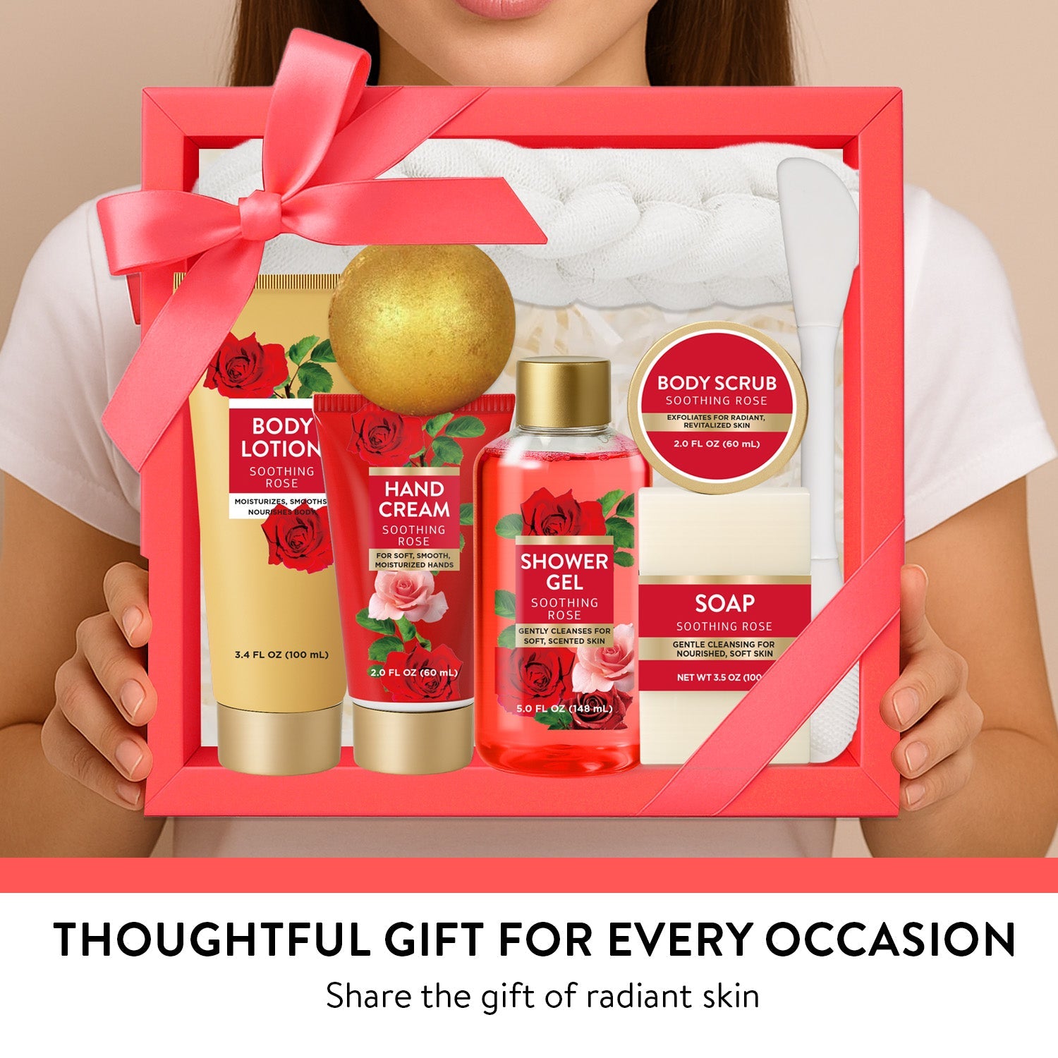 Body &amp; Earth Inc Spa Luxetique Body and Body Set - Luxury Rose Gift Baskets for Women, 8 Pcs