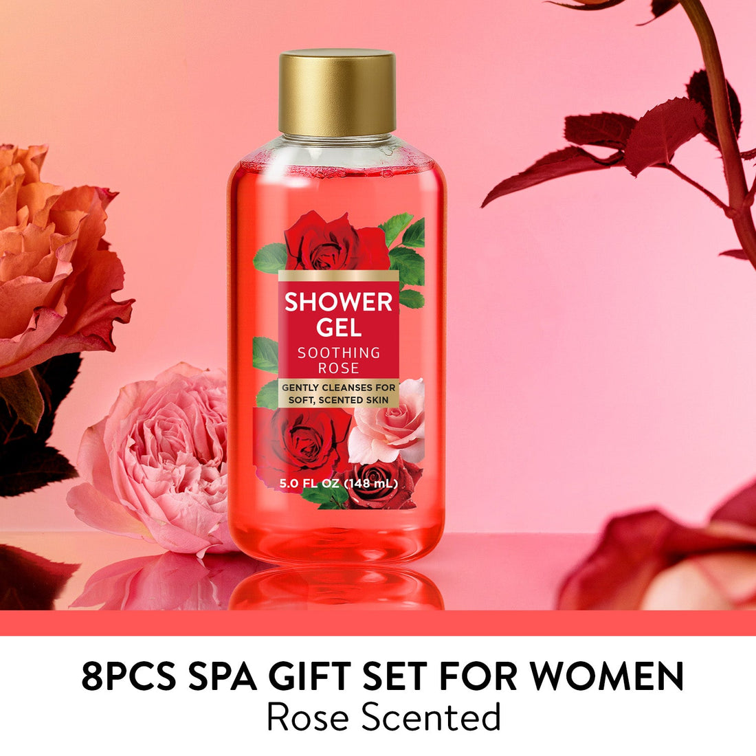 Body & Earth Inc Spa Luxetique Body and Body Set - Luxury Rose Gift Baskets for Women, 8 Pcs