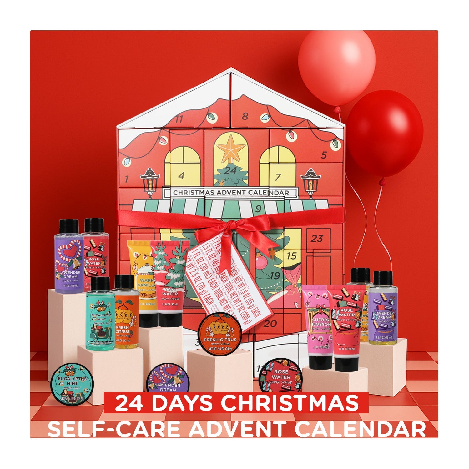 Body &amp; Earth Inc Spa Luxetique Christmas Advent Calendar 2025, Holiday Gift Baskets Bath ans Body Sets for Women