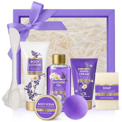 Body &amp; Earth Inc Spa Luxetique Gift Sets for Women, 8 Pcs Relaxing Lavender Baskets for Birthday